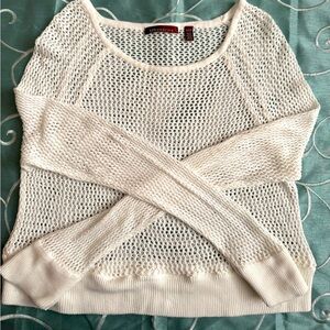 525 America white open fishnet crop sweater with round neck